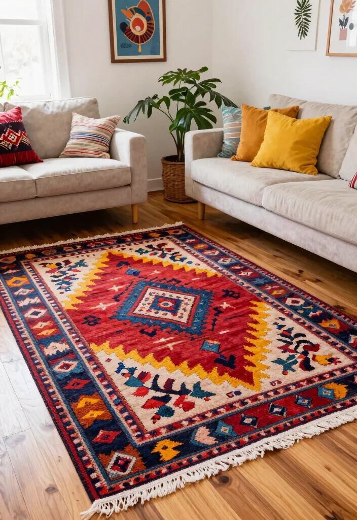 14 Farmhouse Area Rugs That Anchor Any Room on a Budget - 8. Colorful Kilim Rugs 1