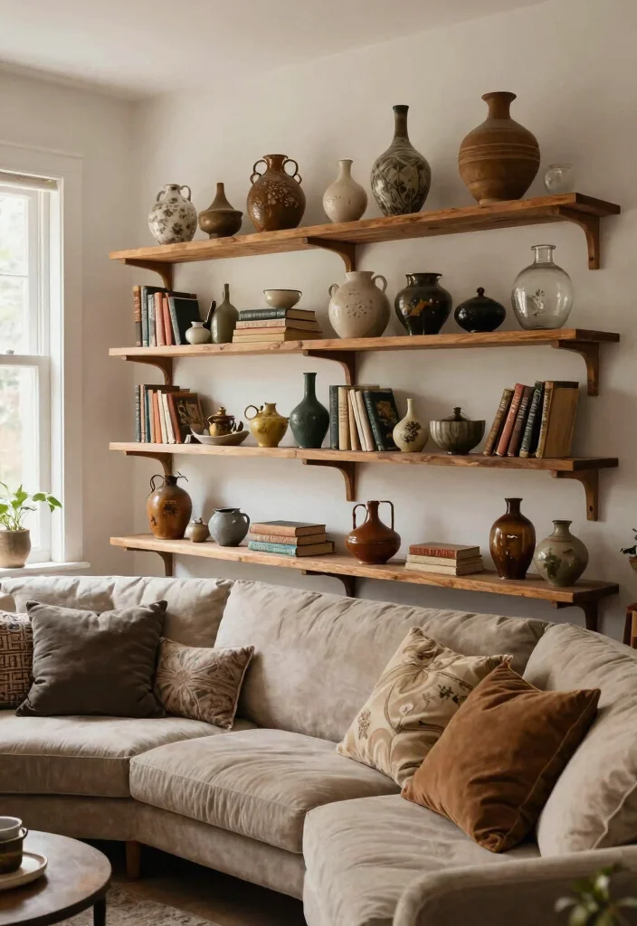 14 Farmhouse Living Room Wall Decor Ideas for Renters Who Can't Drill - 12. Vintage and Thrifted Finds 1