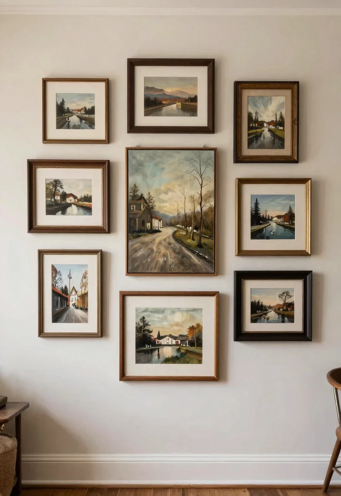 14 Farmhouse Living Room Wall Decor Ideas for Renters Who Can't Drill - 13. Layered Wall Art 1