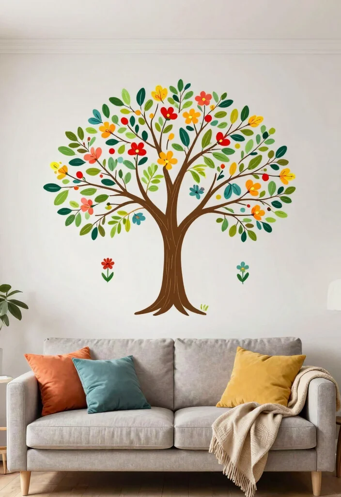 14 Farmhouse Living Room Wall Decor Ideas for Renters Who Can't Drill - 7. Wall Decals and Stickers 1