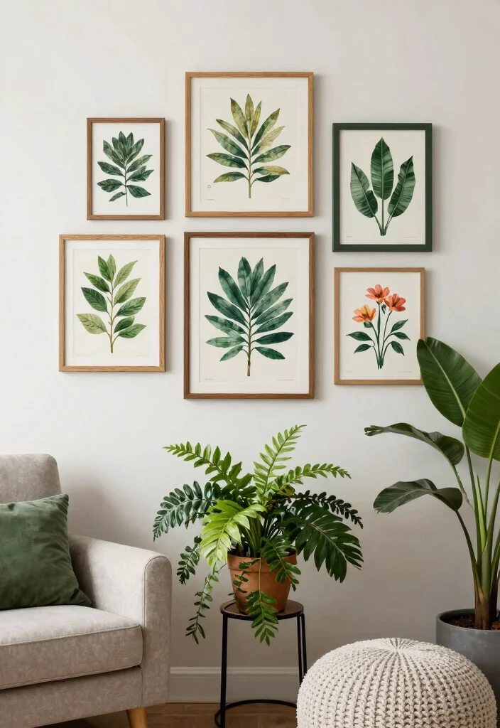 14 Farmhouse Living Room Wall Decor Ideas for Renters Who Can't Drill - 8. Botanical Prints 1