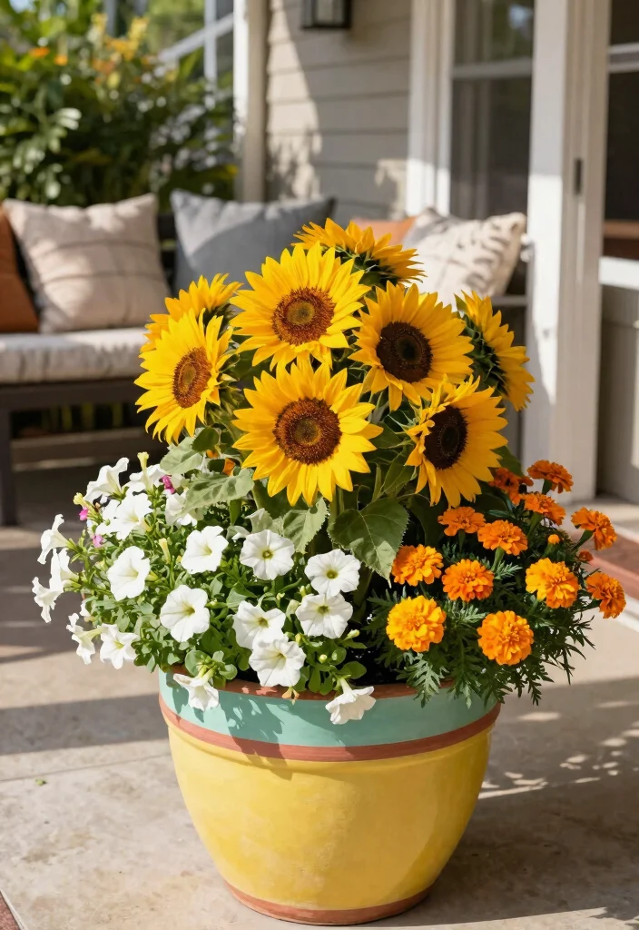 14 Front Porch Planter Ideas That Thrive in Full Sun or Full Shade - 4. Seasonal Flower Arrangement 1