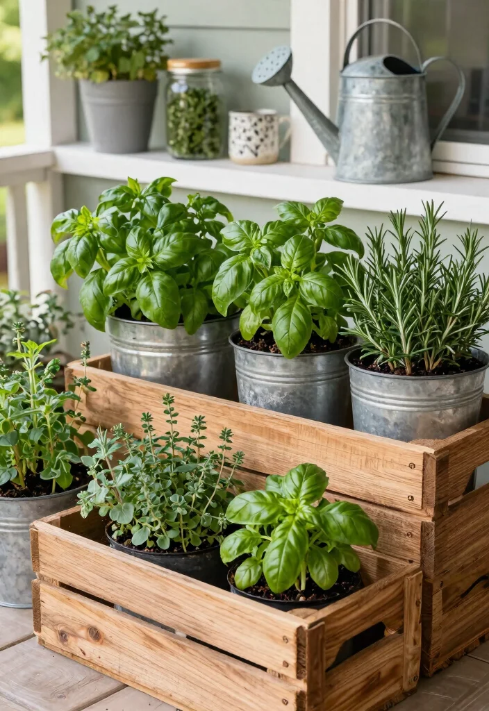 14 Front Porch Planter Ideas That Thrive in Full Sun or Full Shade - 5. Rustic Herb Garden 1