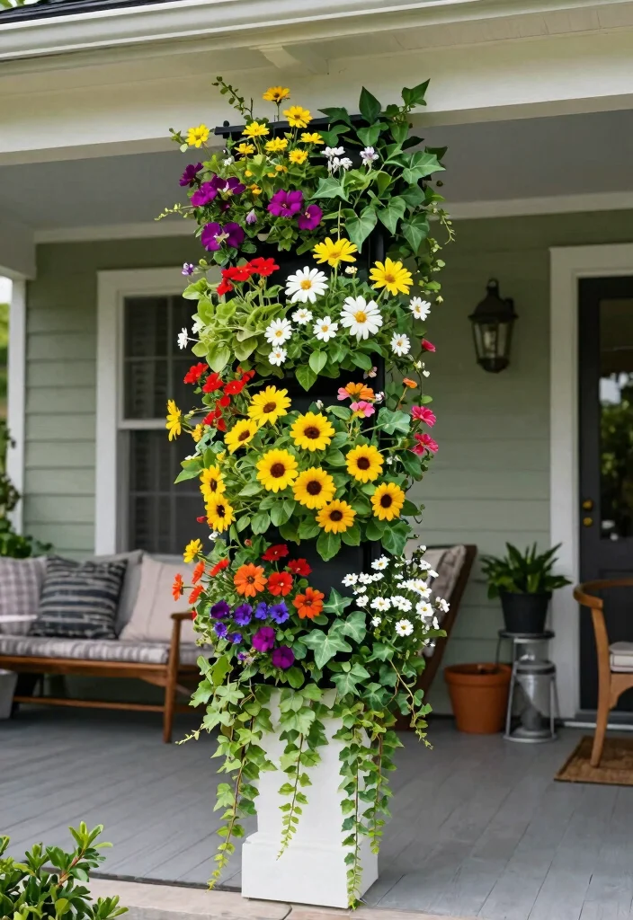 14 Front Porch Planter Ideas That Thrive in Full Sun or Full Shade - 7. Eye-Catching Vertical Garden 1