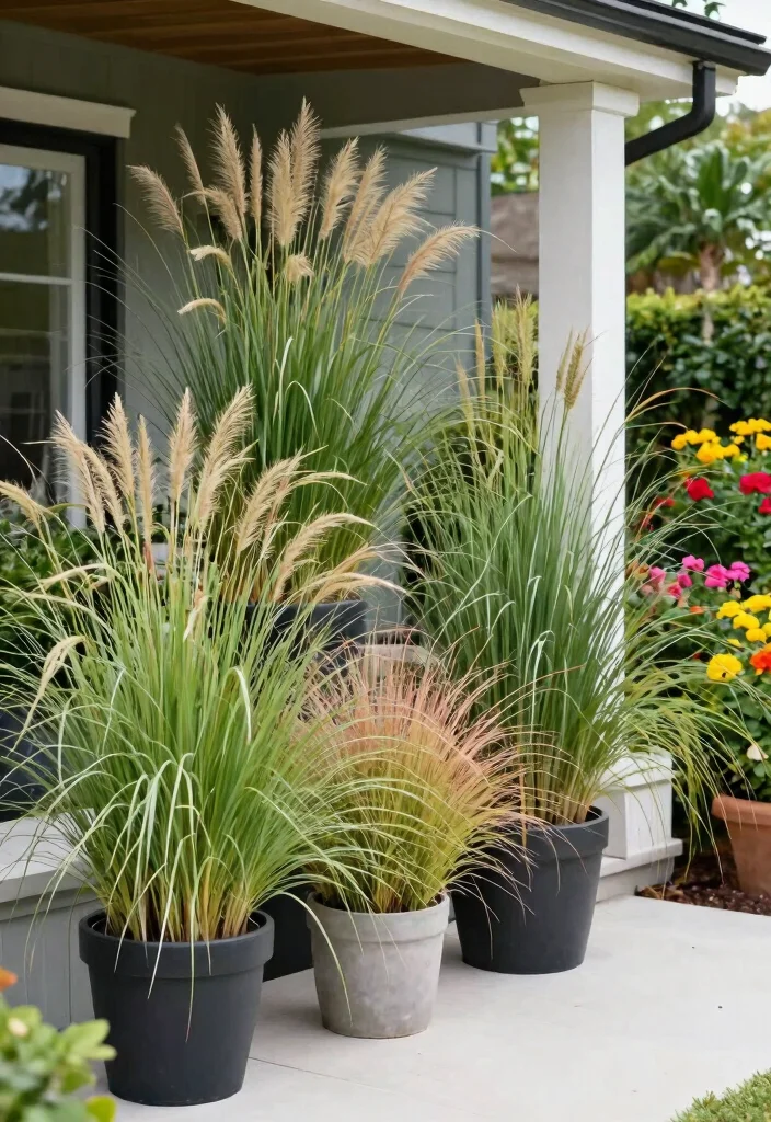 14 Front Porch Planter Ideas That Thrive in Full Sun or Full Shade - 8. Dazzling Ornamental Grasses 1