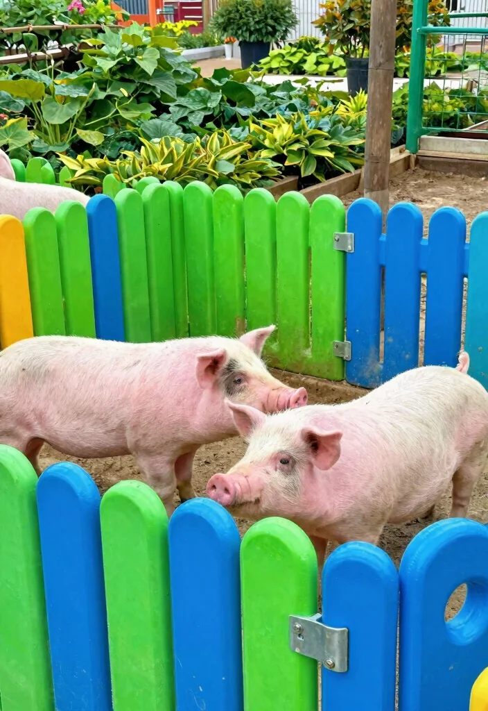 14 Hog Fence Ideas That Stop Digging and Keep Pigs Contained - 12. Colorful Vinyl Fencing 1