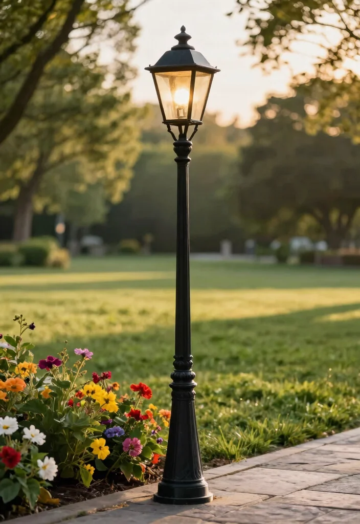 14 Outdoor Lamp Posts That Stay Lit Without Running New Wire - 1. Classic Black Wrought Iron Solar Lamp Post 1