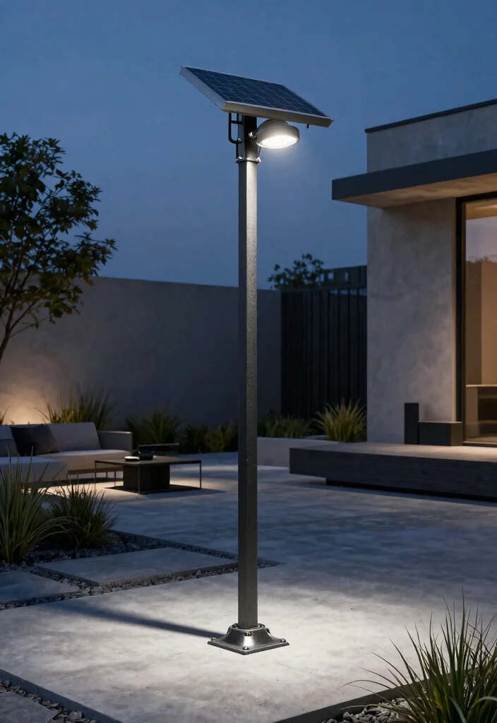 14 Outdoor Lamp Posts That Stay Lit Without Running New Wire - 10. Industrial-Style Solar Lamp Post 1