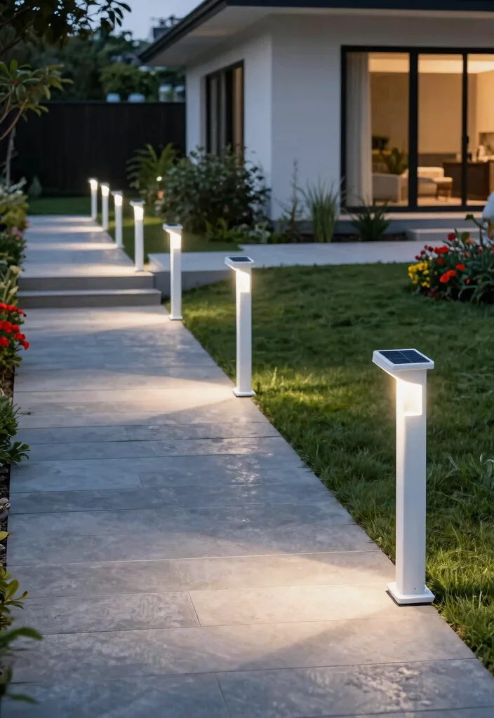 14 Outdoor Lamp Posts That Stay Lit Without Running New Wire - 3. Modern Sleek White Solar Post Lights 1