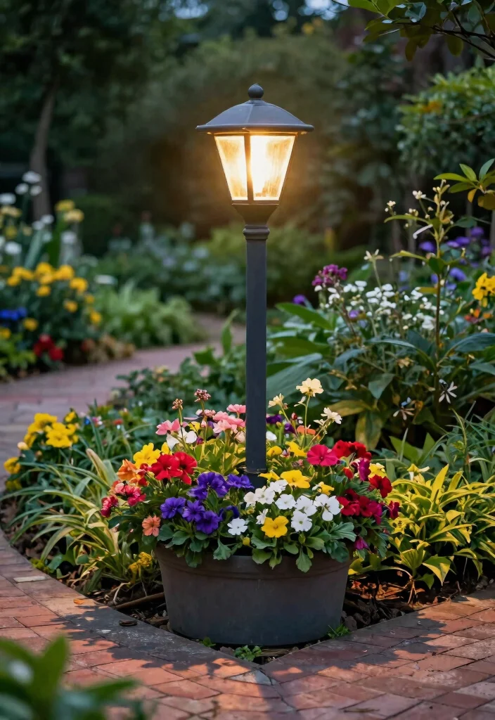 14 Outdoor Lamp Posts That Stay Lit Without Running New Wire - 5. Solar Lamp Post with Planter Base 1