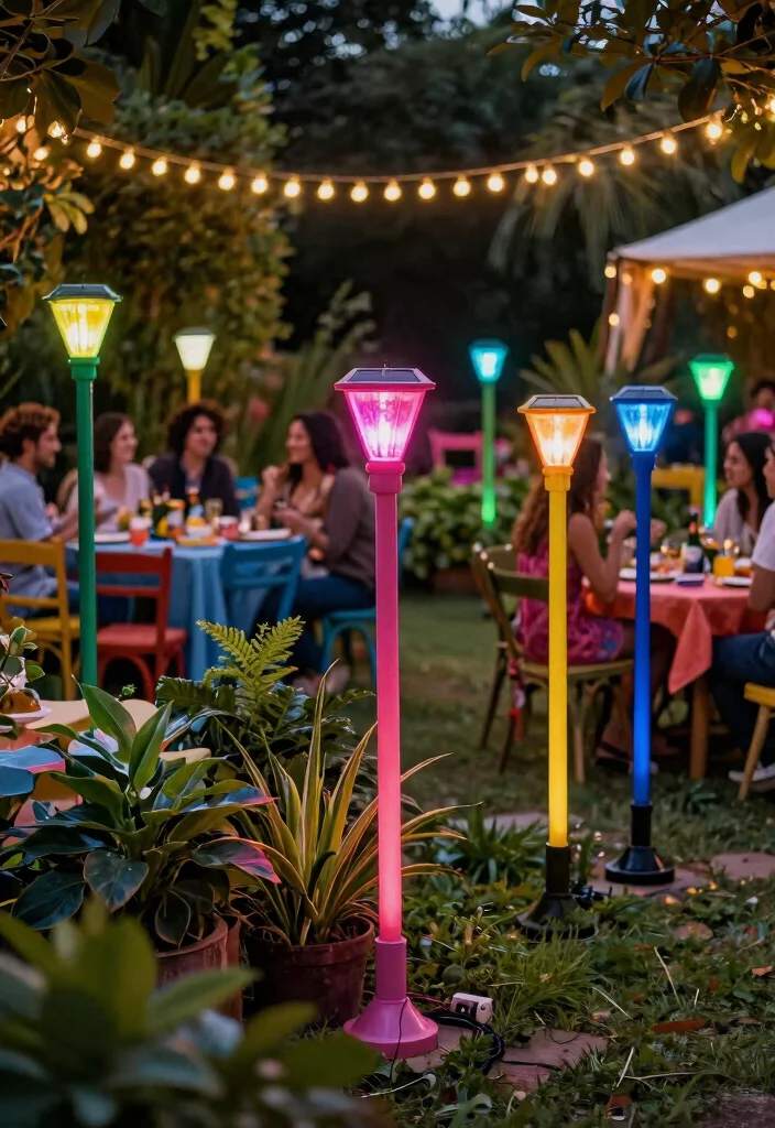 14 Outdoor Lamp Posts That Stay Lit Without Running New Wire - 8. Color-Changing Solar Lamp Posts 1