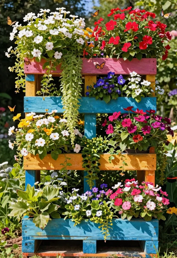 14 Pallet Trellis Ideas for Gardens That Cost Almost Nothing - 12. Colorful Painted Pallet Trellis 1