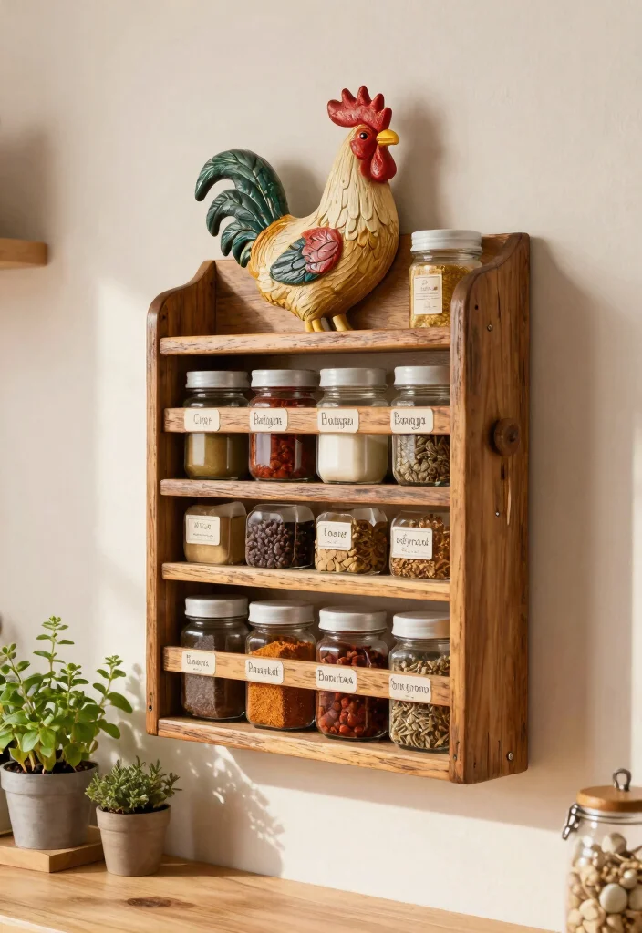 14 Rooster Kitchen Decor Farmhouse Style Ideas That Don't Look Dated - 10. Rooster Spice Rack 1