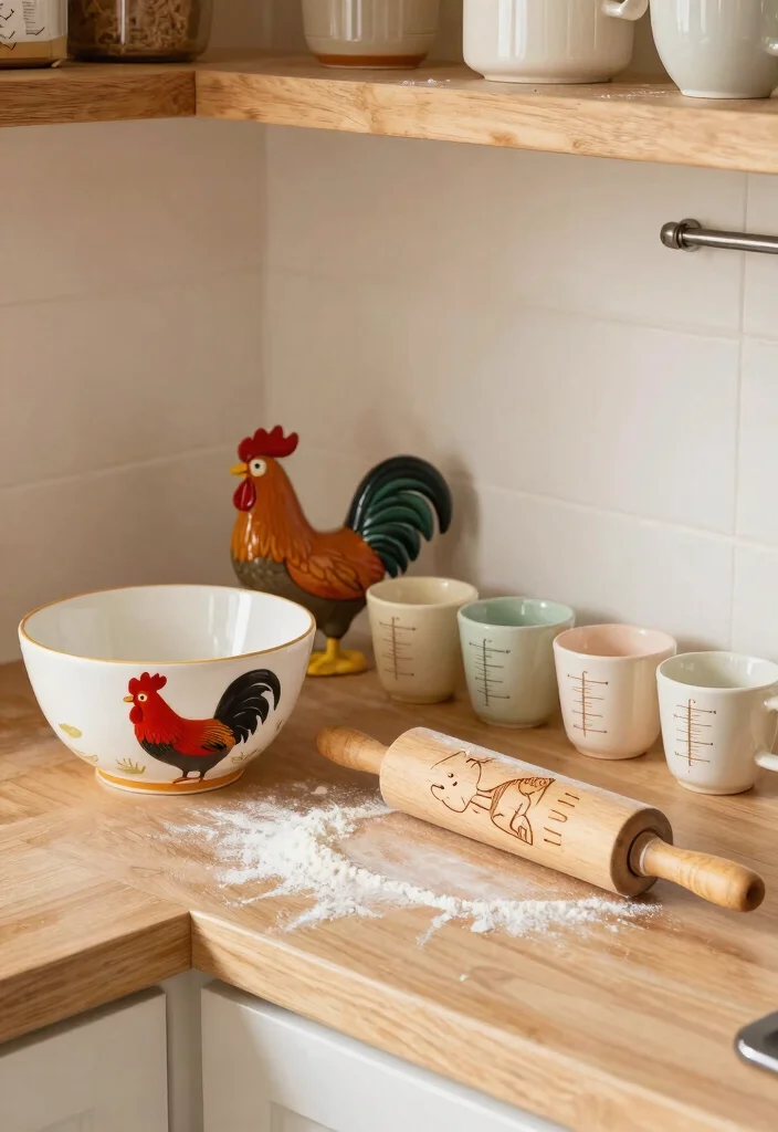14 Rooster Kitchen Decor Farmhouse Style Ideas That Don't Look Dated - 11. Rooster Baking Accessories 1