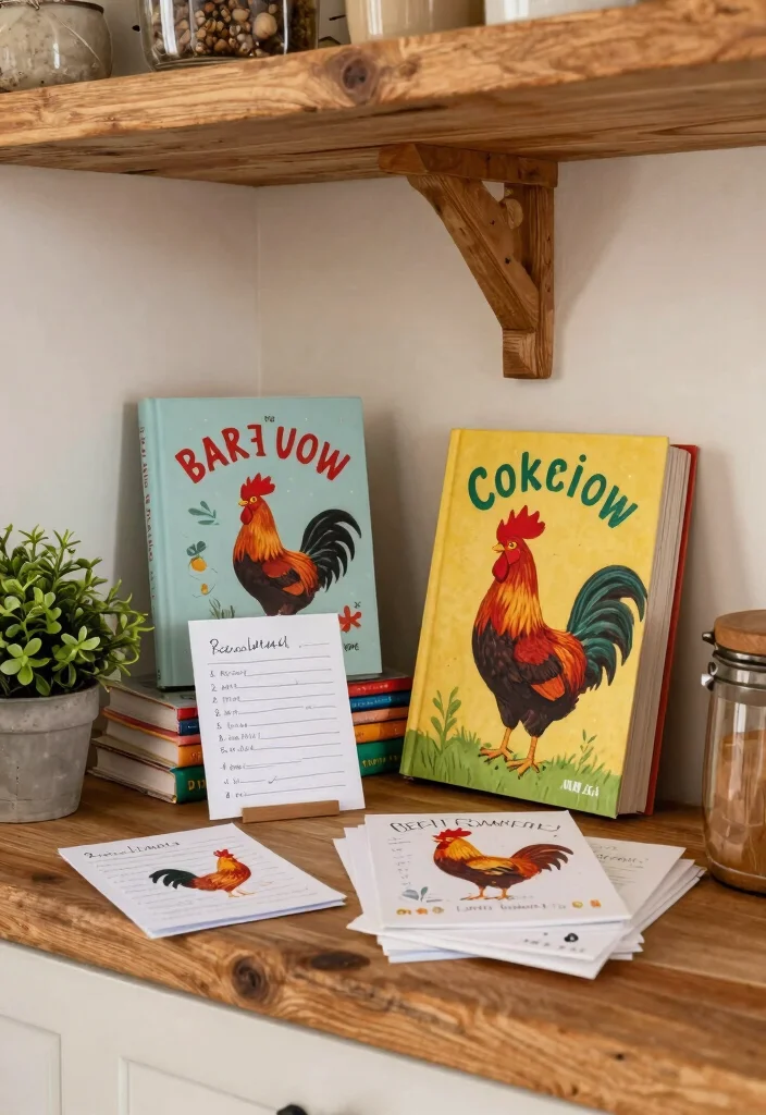 14 Rooster Kitchen Decor Farmhouse Style Ideas That Don't Look Dated - 12. Rooster Cookbooks and Recipe Cards 1