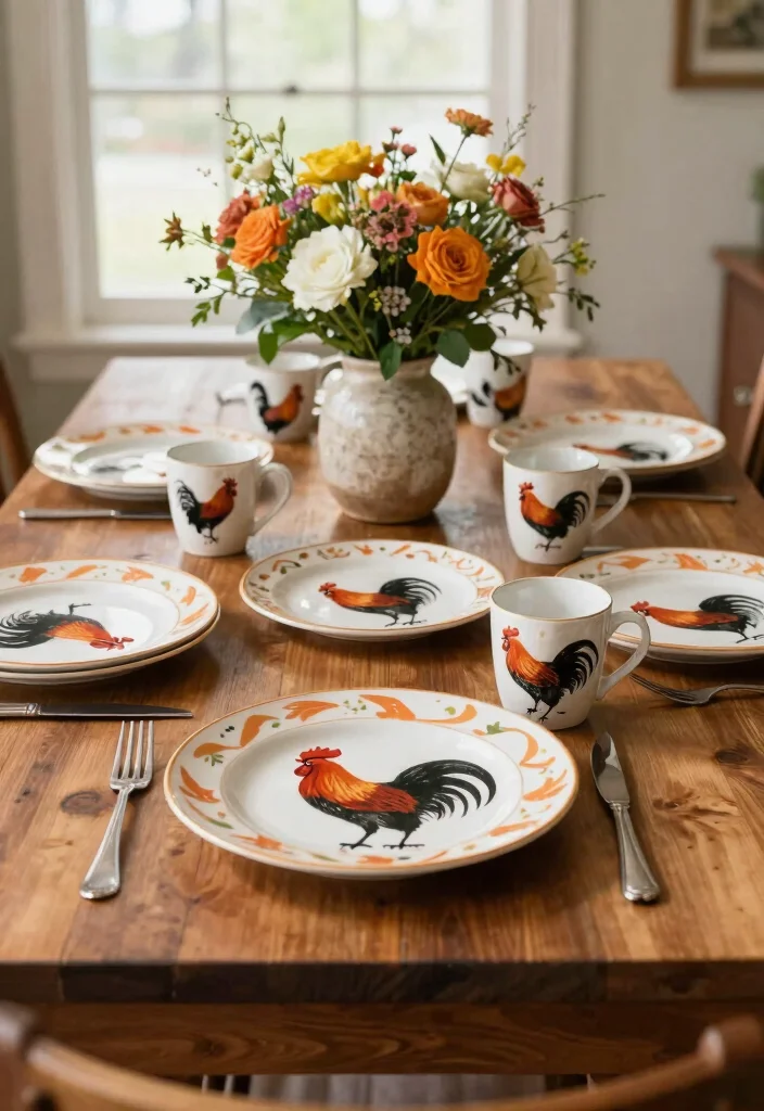 14 Rooster Kitchen Decor Farmhouse Style Ideas That Don't Look Dated - 4. Rooster-Themed Dinnerware 1