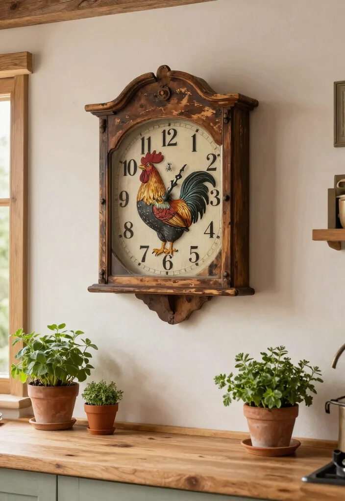 14 Rooster Kitchen Decor Farmhouse Style Ideas That Don't Look Dated - 5. Farmhouse Rooster Clock 1