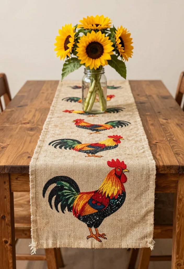 14 Rooster Kitchen Decor Farmhouse Style Ideas That Don't Look Dated - 6. Rooster Table Runner 1