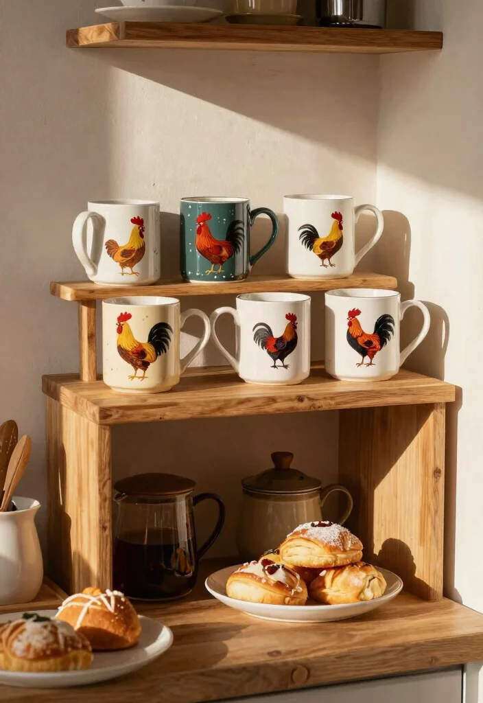 14 Rooster Kitchen Decor Farmhouse Style Ideas That Don't Look Dated - 9. Rooster Mug Collection 1