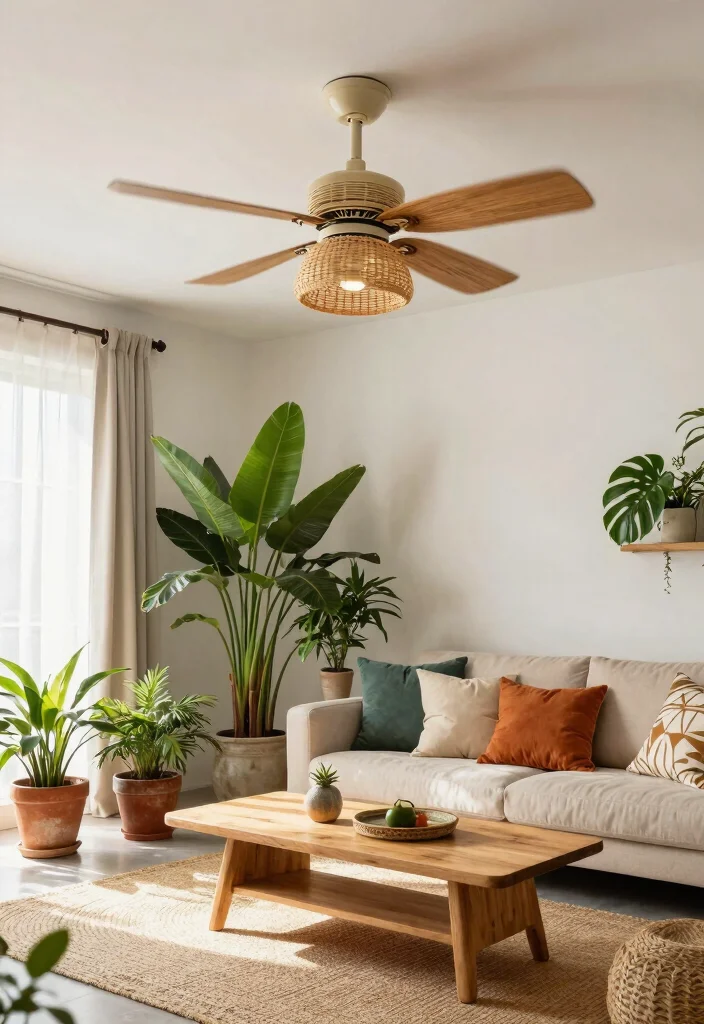 15 Boho Ceiling Fan Ideas That Add Texture Without Looking Cluttered - 1. Woven Rattan Blades 1
