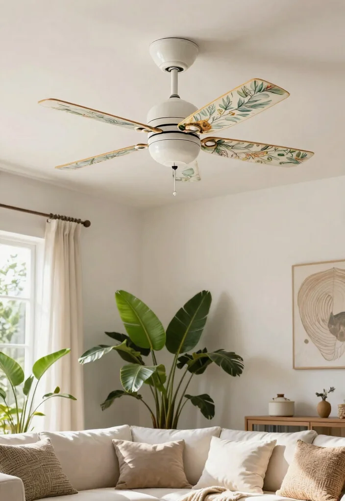 15 Boho Ceiling Fan Ideas That Add Texture Without Looking Cluttered - 13. Ceiling Fan with Nature Motifs 1