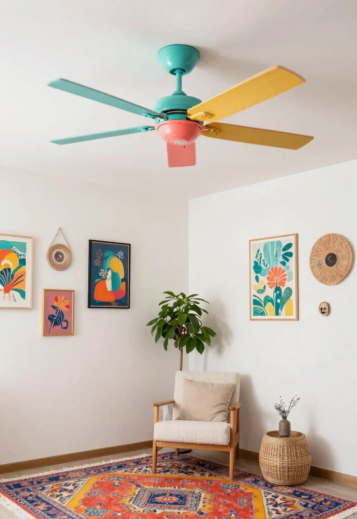 15 Boho Ceiling Fan Ideas That Add Texture Without Looking Cluttered - 3. Colorful Painted Blades 1