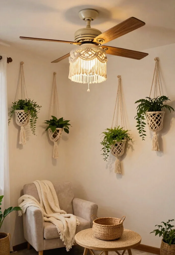15 Boho Ceiling Fan Ideas That Add Texture Without Looking Cluttered - 4. Macramé Accents 1