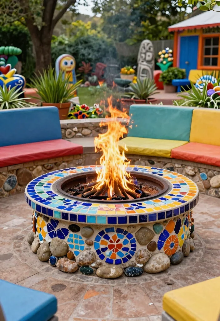 15 Fire Pit Patio Ideas for Small Yards Without Full Hardscaping - 14. Fire Pit with Artistic Touches 1