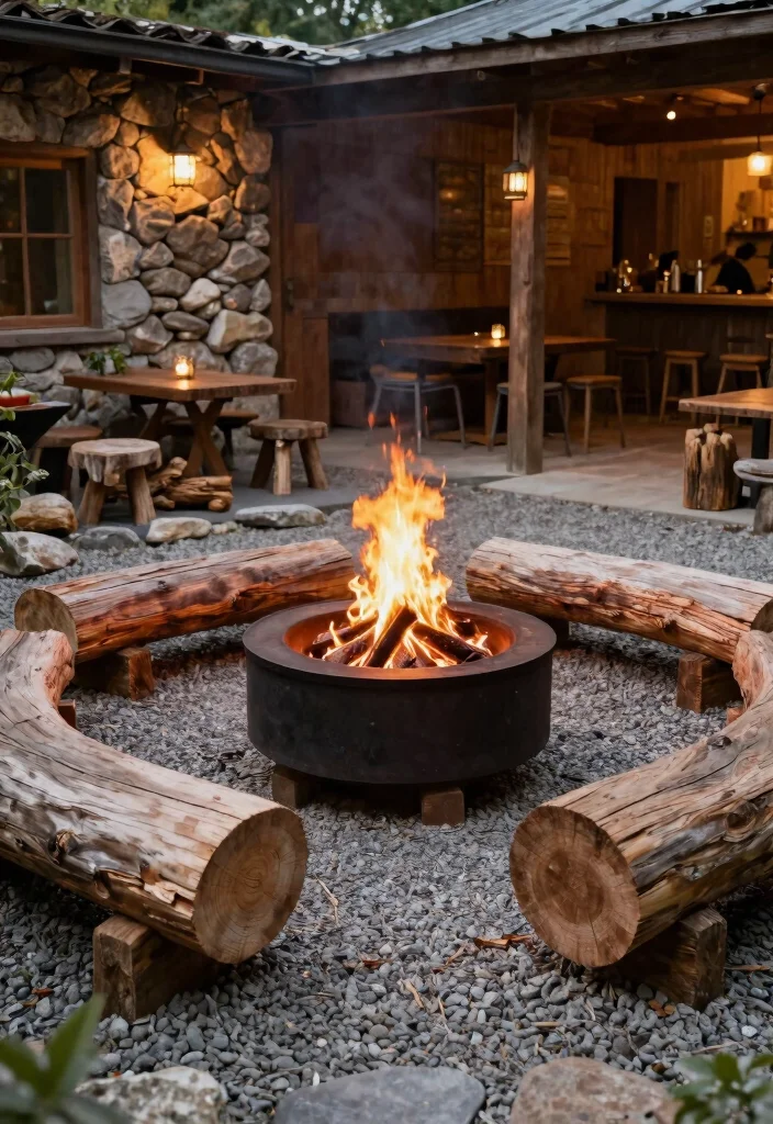 15 Fire Pit Patio Ideas for Small Yards Without Full Hardscaping - 15. Rustic Fire Pit with Log Seating 1