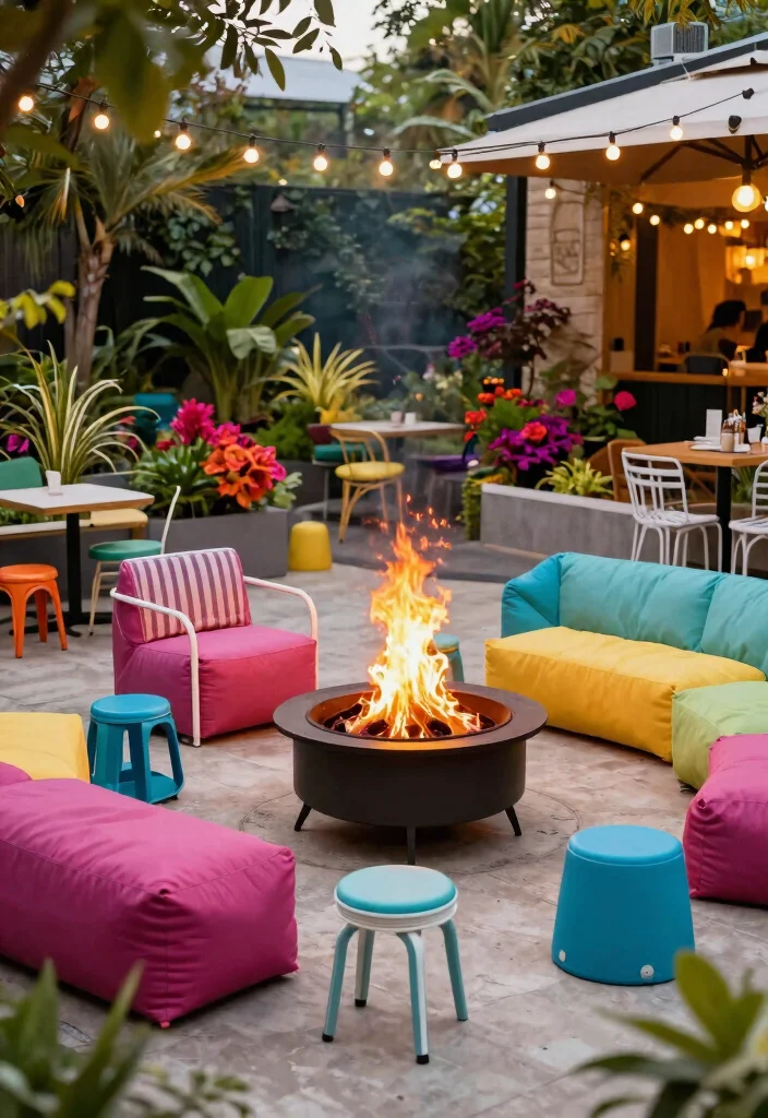 15 Fire Pit Patio Ideas for Small Yards Without Full Hardscaping - 9. Fire Pit with Portable Seating 1