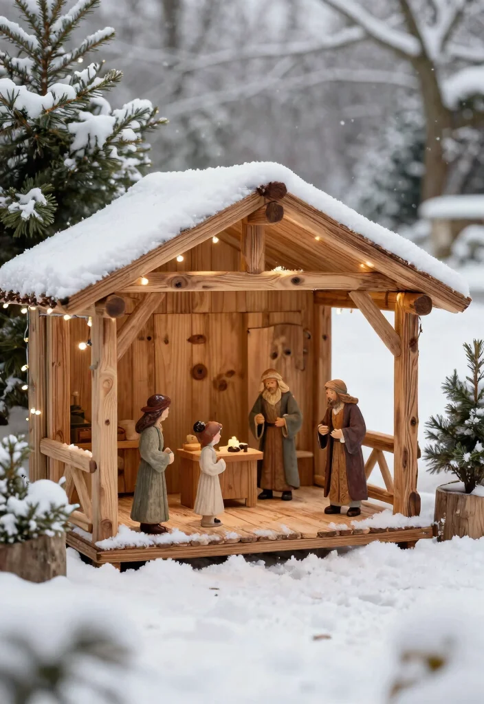 15 Outdoor Nativity Scene Ideas That Survive Winter Weather - 1. Classic Wooden Nativity Set 1