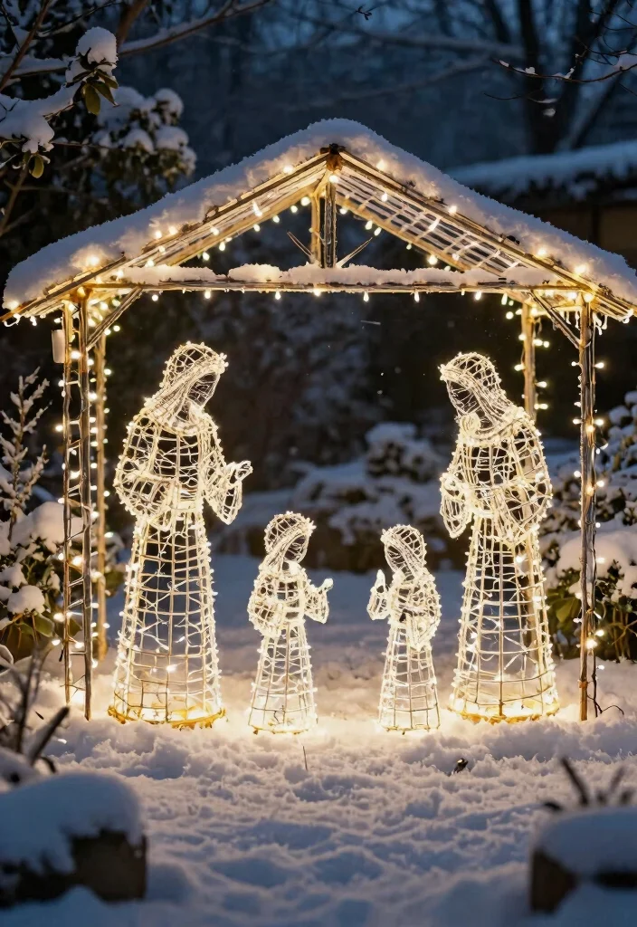 15 Outdoor Nativity Scene Ideas That Survive Winter Weather - 3. Wireframe Nativity Scene 1