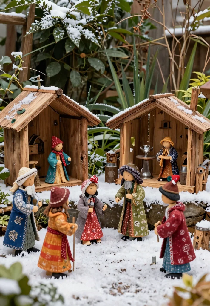 15 Outdoor Nativity Scene Ideas That Survive Winter Weather - 5. Recycled Material Nativity Scene 1