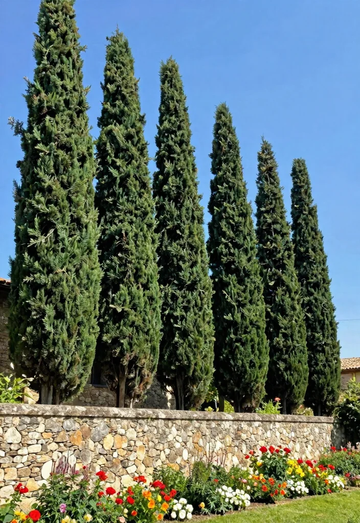 15 Privacy Trees Along Fence That Grow Fast and Stay Dense - 5. Italian Cypress - The Mediterranean Touch 1