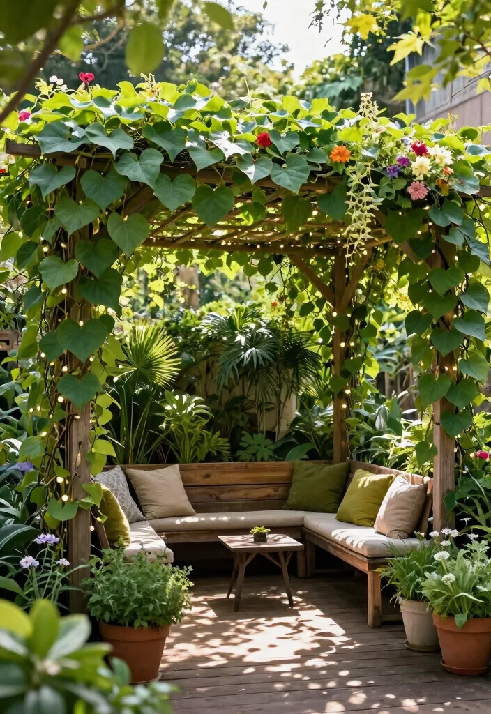 15 Terrace Tent Ideas for Small Rooftops and Tight Spaces - 1. Canopy of Greenery 1