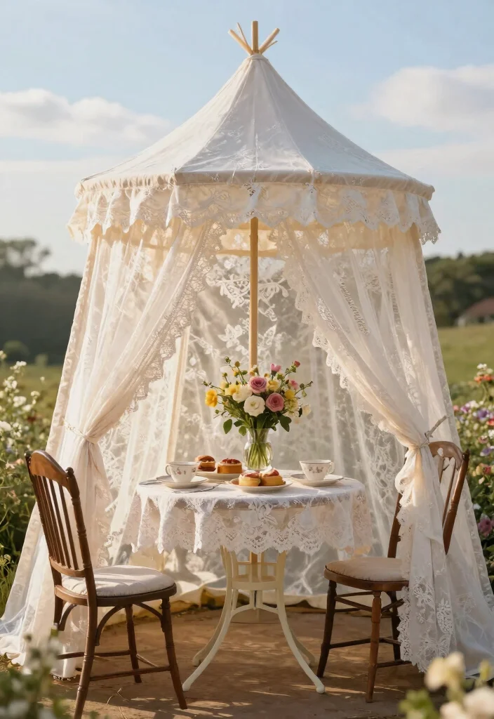 15 Terrace Tent Ideas for Small Rooftops and Tight Spaces - 4. Vintage Tea Party Setup 1