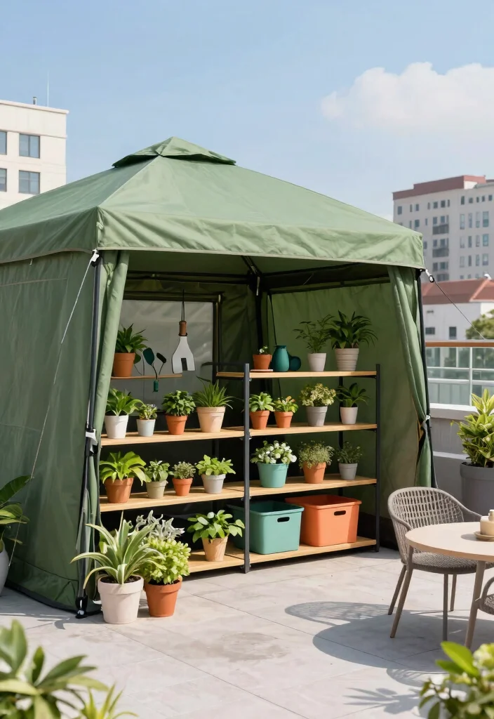 15 Terrace Tent Ideas for Small Rooftops and Tight Spaces - 5. Smart Storage Solutions 1