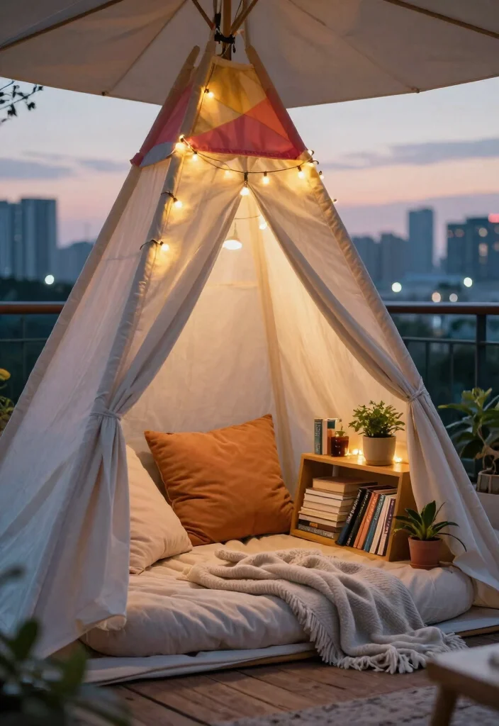 15 Terrace Tent Ideas for Small Rooftops and Tight Spaces - 6. Cozy Reading Nook 1
