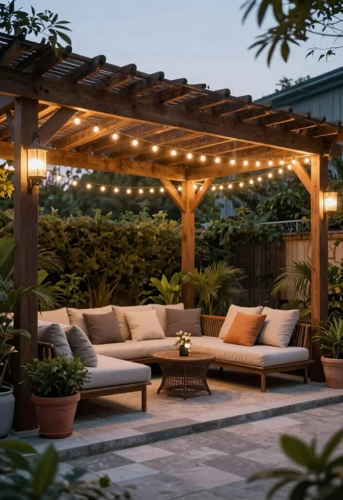 15 Turf and Pavers Backyard Ideas for Low-Maintenance Yards - 11. Shade Structures with Paver Bases 1