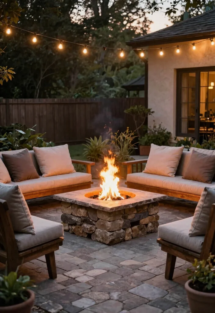 15 Turf and Pavers Backyard Ideas for Low-Maintenance Yards - 4. Cozy Fire Pit Area 1