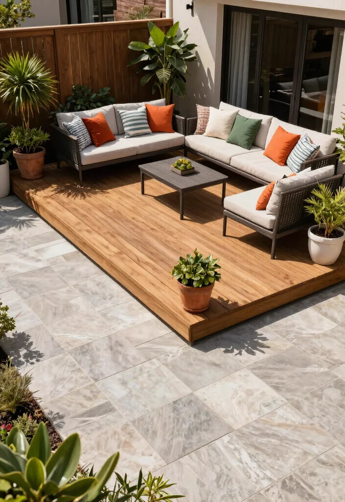 15 Turf and Pavers Backyard Ideas for Low-Maintenance Yards - 6. Elevated Deck with Paver Surround 1