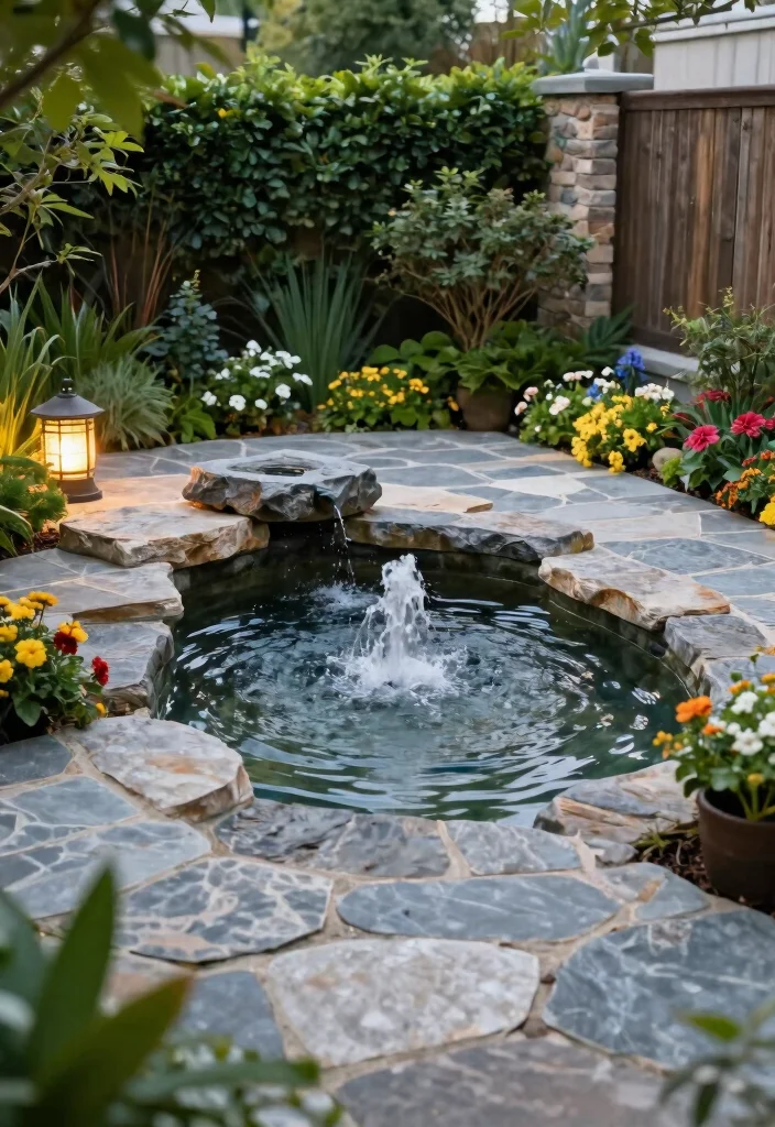15 Turf and Pavers Backyard Ideas for Low-Maintenance Yards - 7. Water Feature Integration 1
