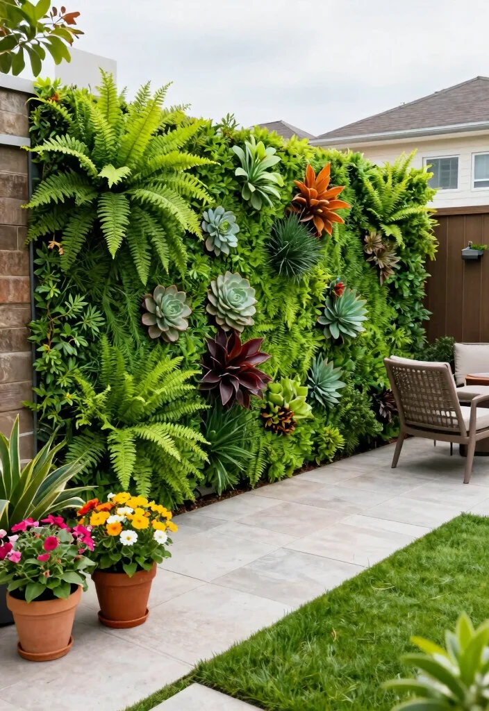 15 Turf and Pavers Backyard Ideas for Low-Maintenance Yards - 9. Green Walls and Vertical Gardens 1