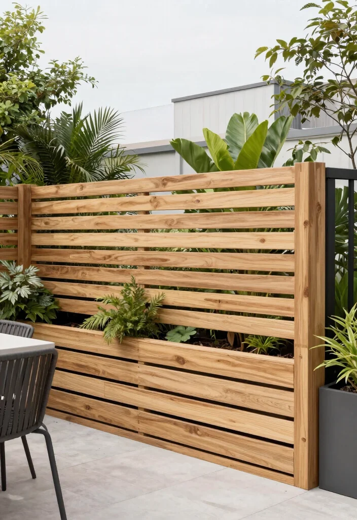 15 Vertical Slat Fence Ideas That Hide Ugly Views and Add Privacy - 10. Horizontal Slats for a Modern Twist 1