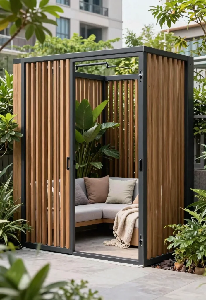 15 Vertical Slat Fence Ideas That Hide Ugly Views and Add Privacy - 11. Sliding Panels for Flexibility 1