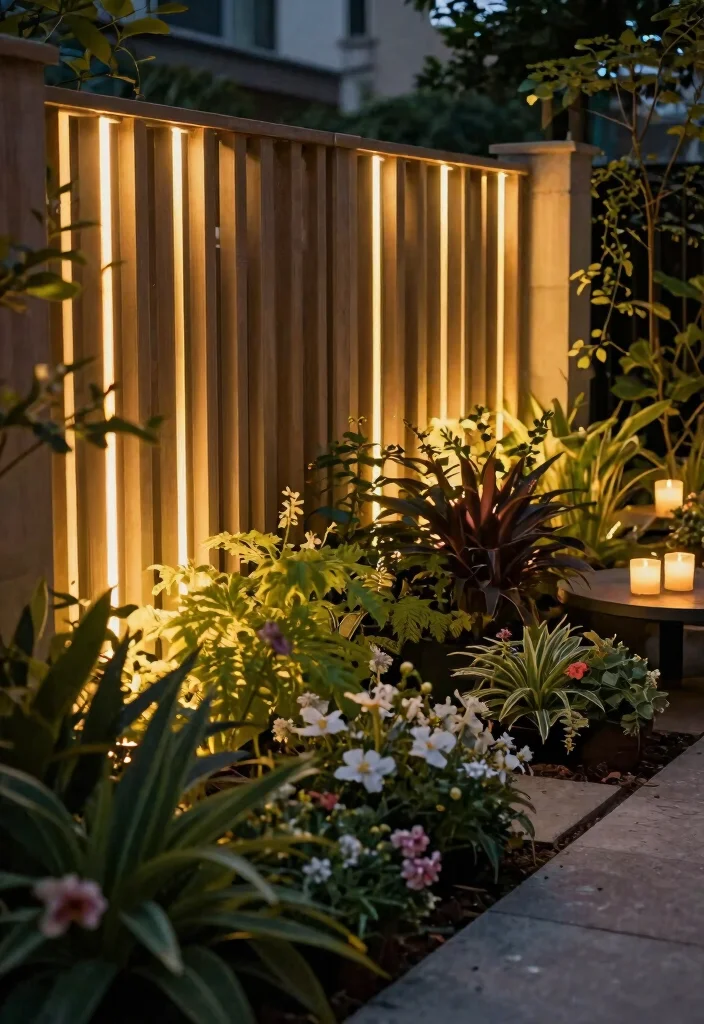 15 Vertical Slat Fence Ideas That Hide Ugly Views and Add Privacy - 12. Integrated Lighting 1