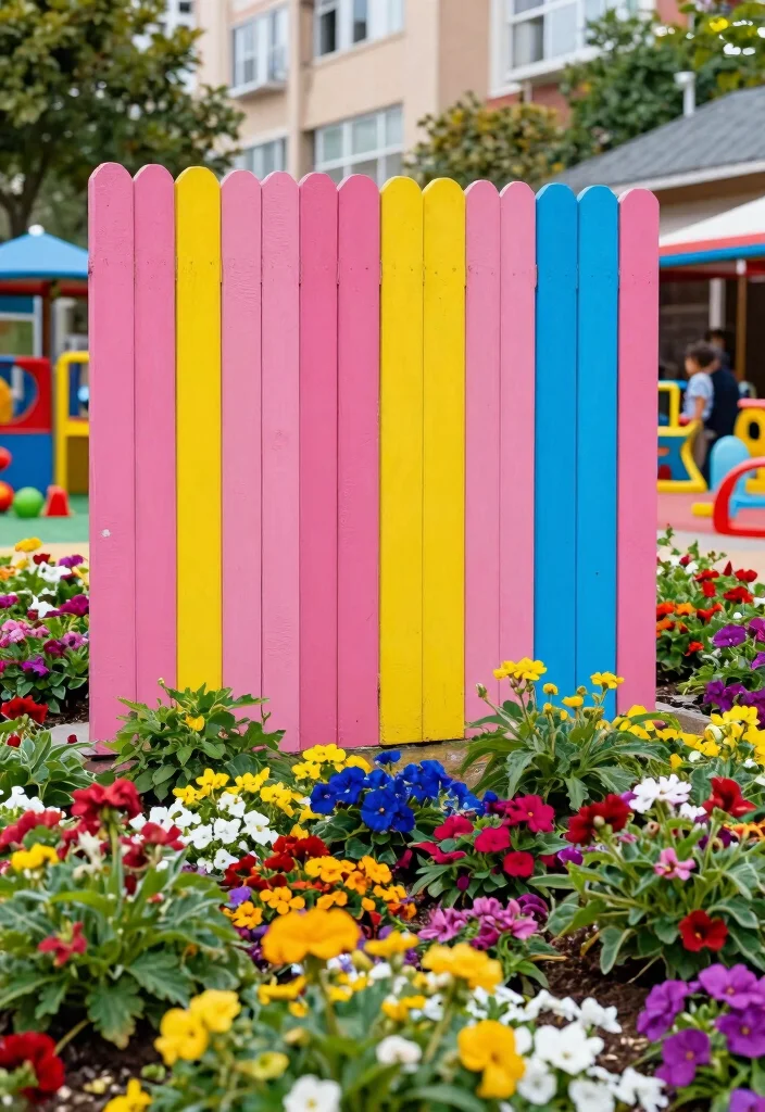 15 Vertical Slat Fence Ideas That Hide Ugly Views and Add Privacy - 3. Colorful Expressions 1