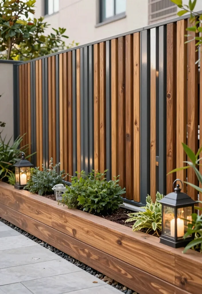 15 Vertical Slat Fence Ideas That Hide Ugly Views and Add Privacy - 8. Mixed Materials 1