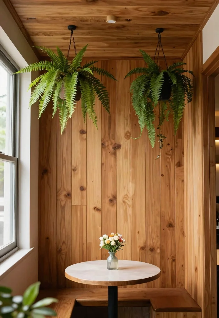 15 Wood Panel Ceiling Ideas That Cover Ugly Ceilings on a Budget - 4. Wood Planks and Greenery for a Natural Vibe 1