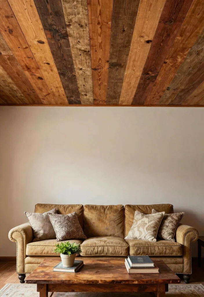 15 Wood Panel Ceiling Ideas That Cover Ugly Ceilings on a Budget - 5. Reclaimed Wood for Eco-Friendly Elegance 1